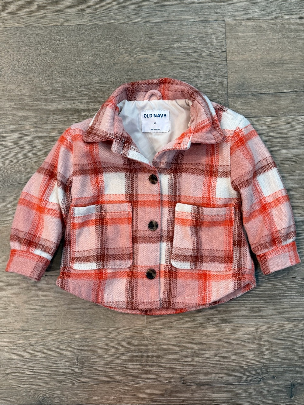 Old Navy Girls Kids Plaid Flannel Shacket Button Down Shirt Jacket Pink White